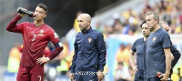 Cristiano Ronaldo (left) with members of Portugal's technical team