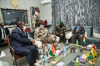 ECOWAS leaders Akufo-Addo (right) and Quattara meet with Guinea coup leader Doumbouya