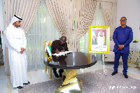 Mahamudu Bawumia at the Embassy of UAE in Ghana signing the condolence book