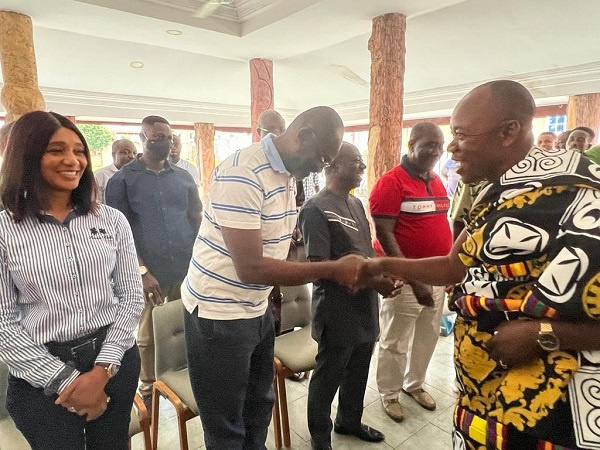 Kennedy Agyapong in a handshake with Tepahene