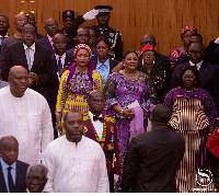 Mrs Rebecca Akufo-Addo, Samira Bawumia and Madam Frema Opare captured in parliament