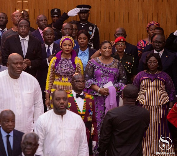 Mrs Rebecca Akufo-Addo, Samira Bawumia and Madam Frema Opare captured in parliament