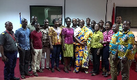 Paul Ansah Asare(middle) swarmed by staff and executives of Ghana's Ports and Harbours Authority