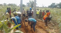 The broken pole being fixed for residents of Bofoyili