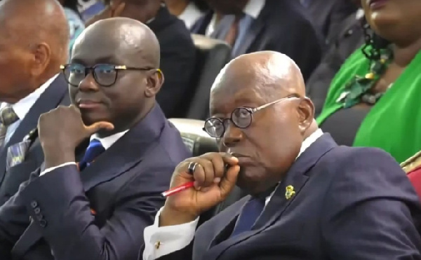 Godfred Dame and President Akufo-Addo seated at The opening ceremony of 'The Law House'