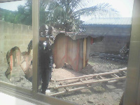 Police at the site of the demolition