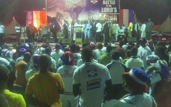 Reverend Owusu Bempah led a teeming crowd of New Patriotic Party members at the vigil in  Koforidua