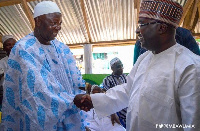 Alhaji Idrissa Alla Kabo, Zongo Chief of Sampa in a handshake with Veep, Dr Bawumia