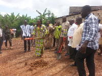 Mrs. Victoria Adu, Municipal Chief Executive for Birim Central during the sod cutting