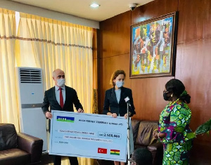 The cheque was received by Chief of Staff, Frema Opare at the Jubilee House