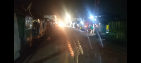 An illuminated street in Krobo