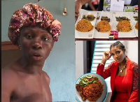 MC Ogbeke (left), the Nigerian blasting Hilda Baci over Chef Faila's Jollof presentation