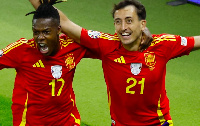 Oyarzabal (right) celebrating with Nico Williams (left) after scoring Spain's winning goal