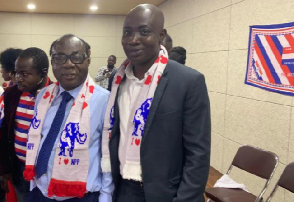 First vice-chairman of the NPP's Japan branch, Mr. Michael Awuah and General Chairman, Fredddie Blay