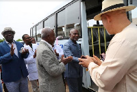 CEO and Board Members of FOCOS receive the 33-seater Volvo Eicher bus from Svani