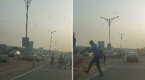 People crossing at the Achimota overhead part of the highway