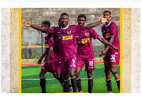 Heart of Lions players celebrate after securing a crucial win against Nsoatreman