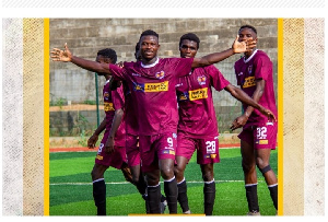 Heart of Lions players celebrate after securing a crucial win against Nsoatreman