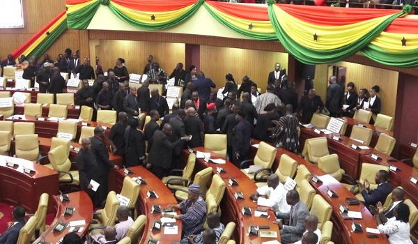 Minority in parliament walking out of chamber