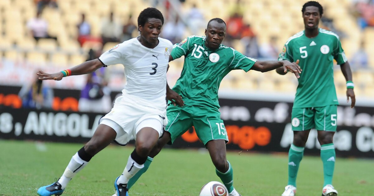 Gyan in action against Nigeria