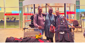 Tanzania lady golfers (from left) Ayne Magombe, Yasmin Chali and Madina Idd pose for a photo