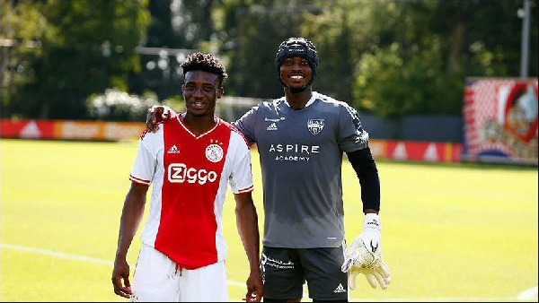 Ajax midfielder, Kudus Moahmmed and Eupen goalie, Manarf Nurudeen