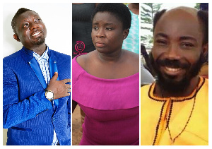 File photo; Big Akwes (R) had accused Bill Asamoah (L) of sleeping with Maame Serwaa (M)