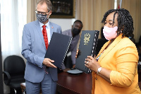 Foreign Minister, Shirley Botchwey (Right) with Swiss Ambassador to Ghana, Philip Stalder (Left)