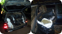 The suspected Indian hemp at the boot of the Opel Astra caravan