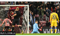 Illan Meslier looks at the ground in disbelief after Sunderland's 97th-minute equaliser