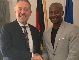 German Ambassador to Ghana Christoph Retzlaff with Ghana under-23 coach Ibrahim Tanko