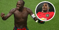 Vincent Aboubakar celebrating a goal with his shirt off