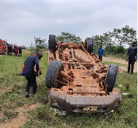 MP for South Dayi, Rockson Dafeamekpor's vehicle somersaulted twice after the crash