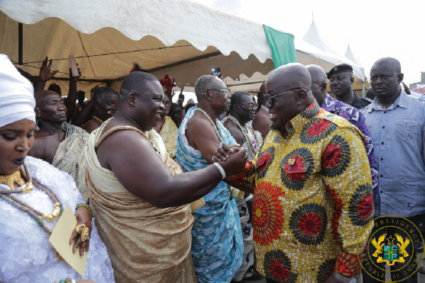 President Akufo-Addo with the Gbese Mantse at the sod cutting ceremony