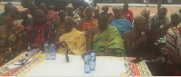 Togbega Gabusu VI addressing a press conference with some Traditional leaders