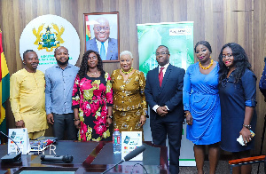 Joyce Aryee with officials of the GEXIM Bank and supergeona enterprise