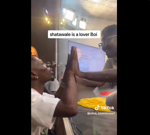 Shatta Wale and Afua Asantewaa sharing a moment