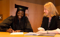 Bernice Nti Ong-Aban [L] has obtained her Masters Degree in International and European Law (LLM)