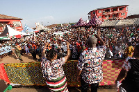 President John Dramani Mahama with Lordina at a rally in the Brong Ahafo Region