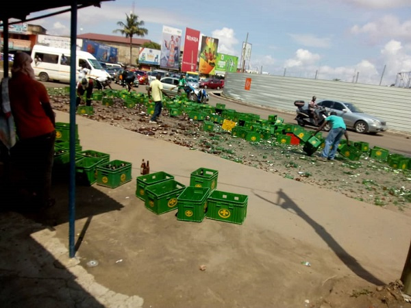 Workers of the company clear the road