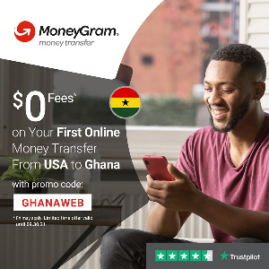 Use the promo code GHANAWEB for $0 fees when you send money from home with MoneyGram