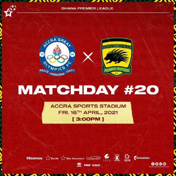 Great Olympics take on Asante Kotoko on matchday 20 of the Ghana Premier League