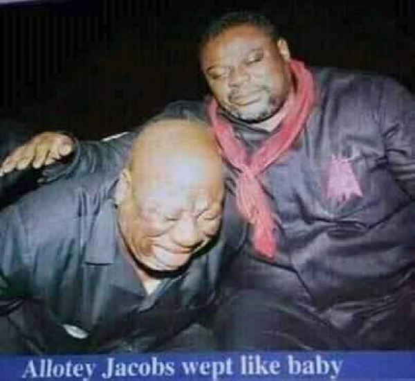 A mourning Allotey Jacobs and Koku Anyidoho during the funeral of late Prof. Mills