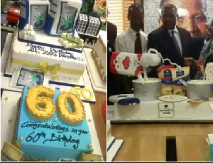 Several customized cakes were spotted lined up on a table in Aliko Dangote's office.