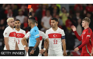 Turkey's Baris Yilmaz was sent off in the 62nd minute