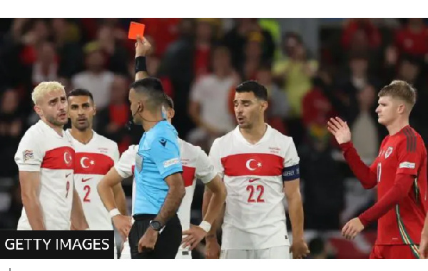 Turkey's Baris Yilmaz was sent off in the 62nd minute