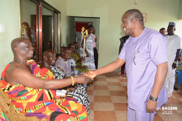 Alban Bagbin, NDC Flagbearer hopeful exchanging pleasantry with some Chiefs