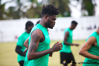 Arsenal star, Thomas Partey at training on Wednesday