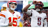 Patrick Mahomes (L) and Jayden Daniels (R) both set new records in their respective games