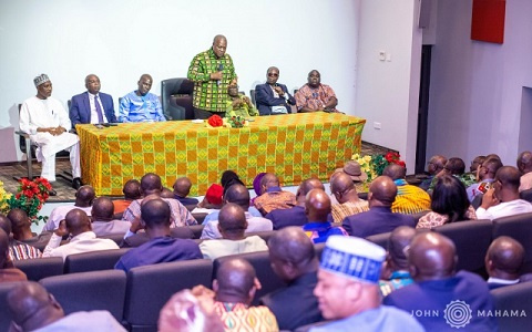 Former President John Mahama addressing the NDC MPs